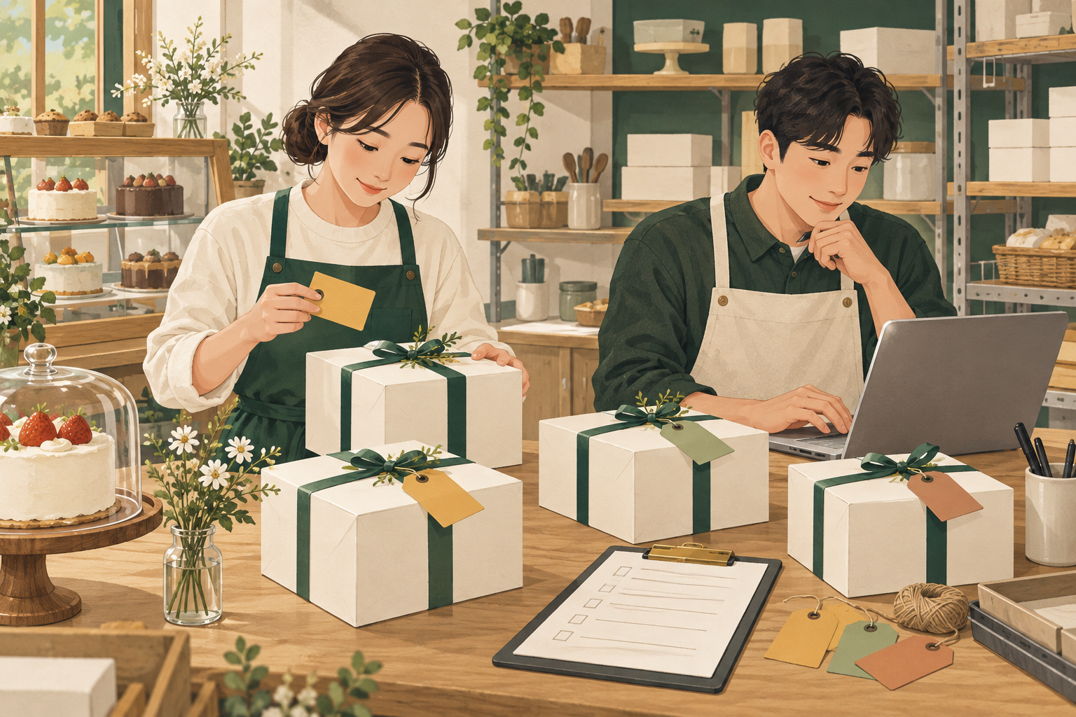 매장 운영 업무를 하는 가상 사장님 일러스트
